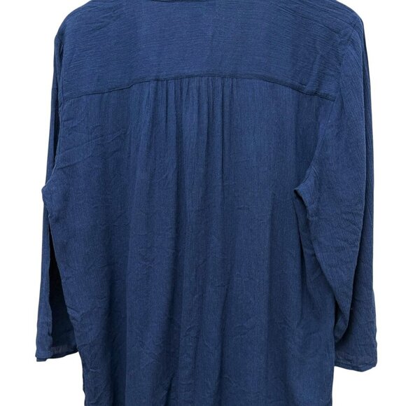 Style & Co. Womens Top Large Boho Blue Crinkle Cotton Viscose Tunic Blouse NEW - Picture 7 of 8